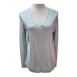 LOFT Womens Light Blue V Neck Long Sleeve Knit Sweater Size S
